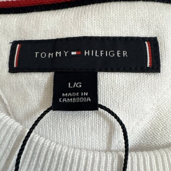 Tommy Hilfiger Men's L Crew Sweater White Cotton New with Small Flaw - Picture 9 of 12